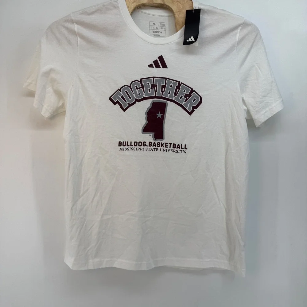 Adidas Bulldog Basketball Mississippi State University Graphic‎ Tee White XL